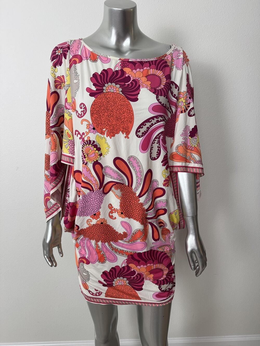 Trina Turk Cover Up Dress Womens Small Swim Dolman Sleeve Mini Retro